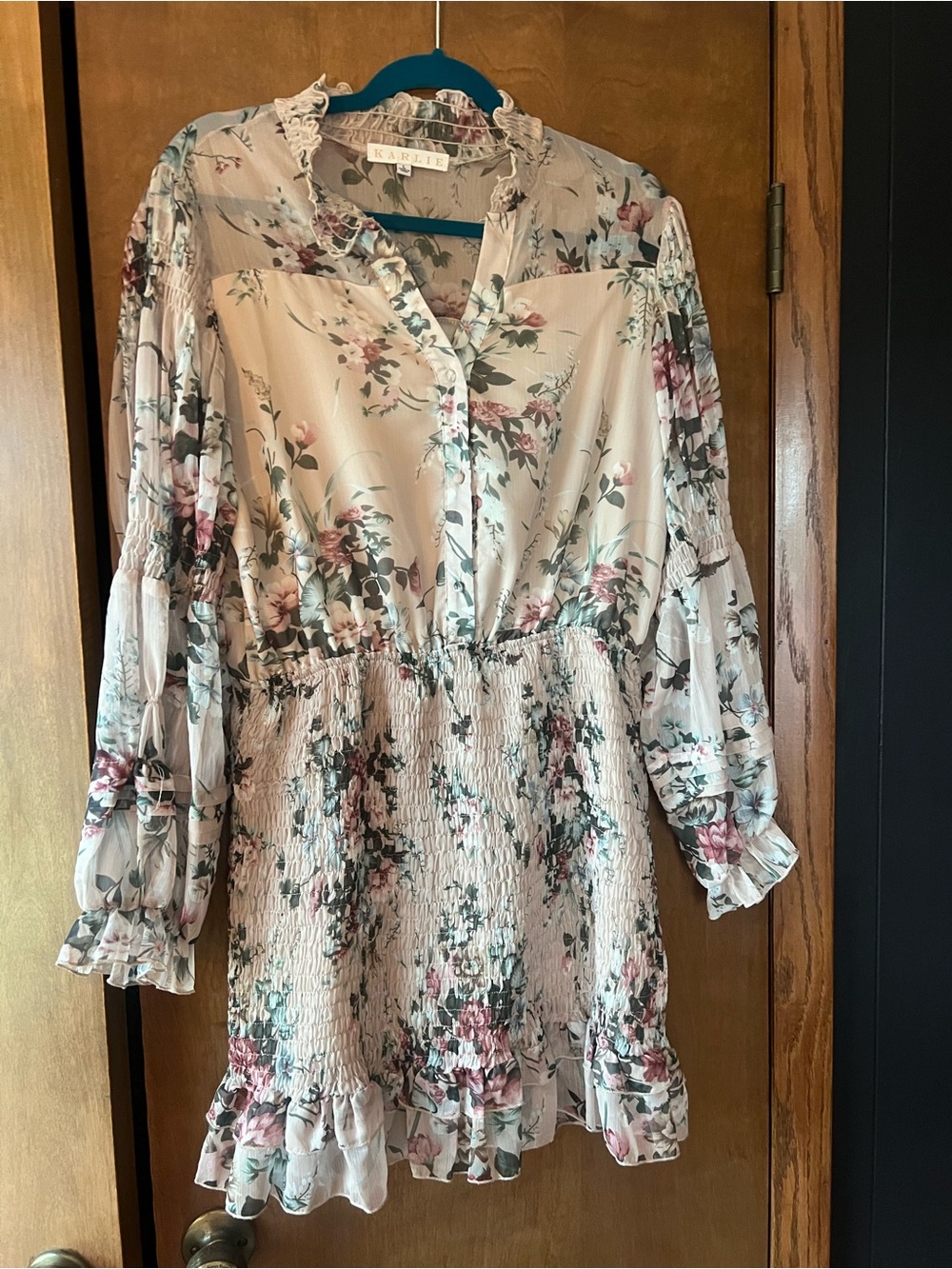 NWOT Karlie Blush Cream Floral Smocked Mini Dress